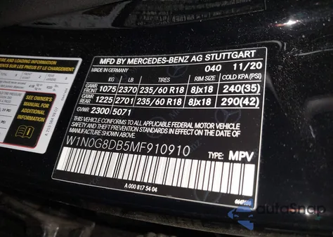 2021 Mercedes-Benz Glc 300 Suv из США, поврежденный, VIN W1N0G8DB5MF910910